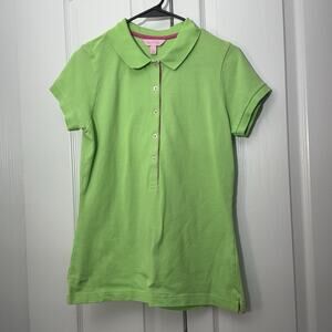 Lilly Pulitzer Polo Shirt Womens L Lime Green Pink Tropical Y2K Preppy Coastal